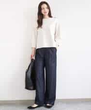 FKLGD30160 MK MICHEL KLEIN(MK ミッシェルクラン) [SANAGARAシリーズ]デニムライク ワイドパンツ/接触冷感/UVカット/洗える ネイビー