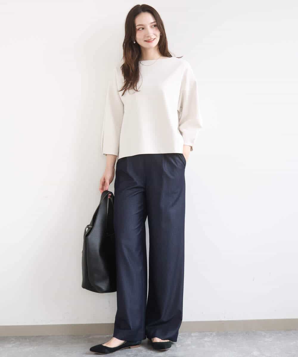 FKLGD30160 MK MICHEL KLEIN(MK ミッシェルクラン) [SANAGARAシリーズ]デニムライク ワイドパンツ/接触冷感/UVカット/洗える ネイビー