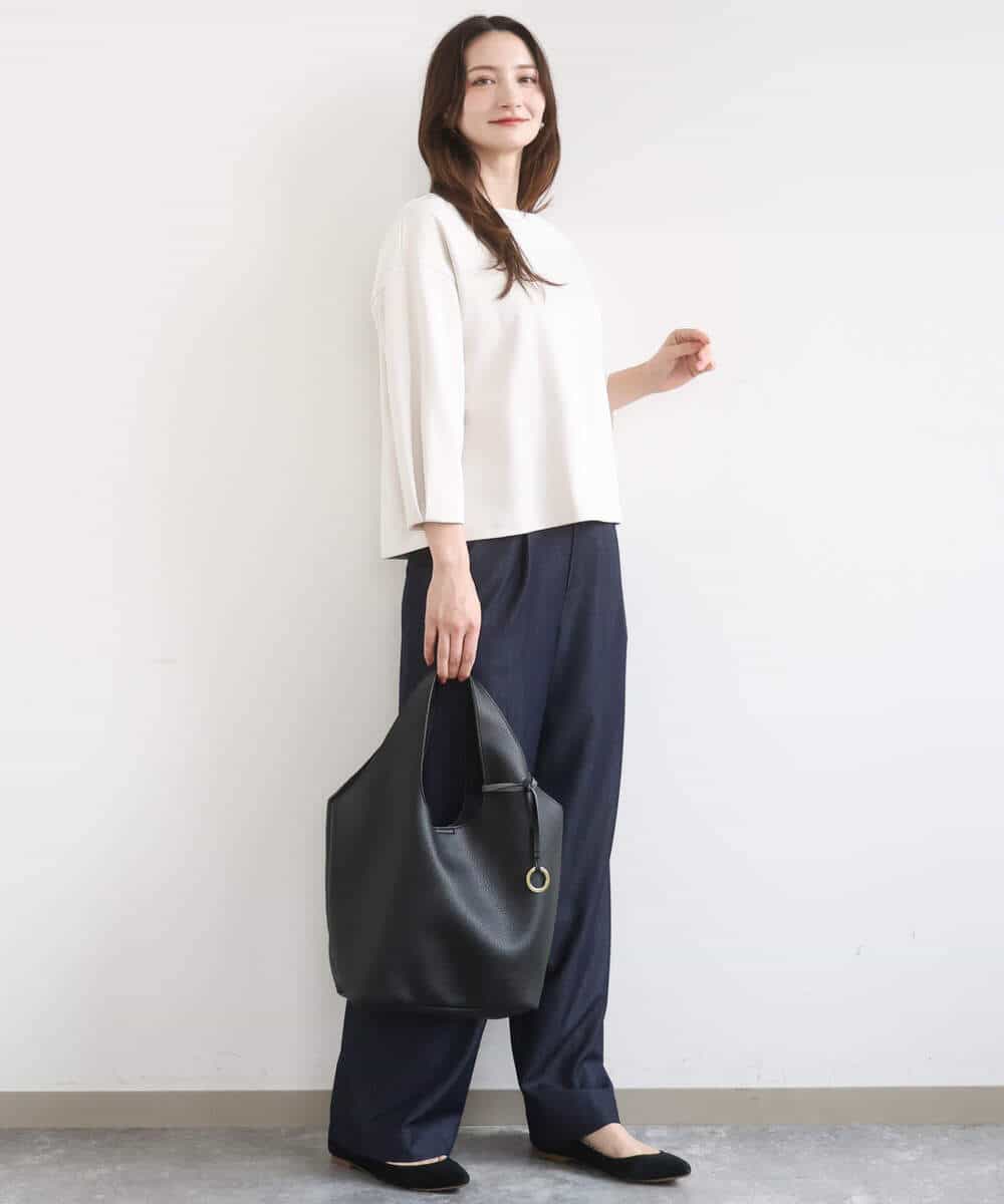 FKLGD30160 MK MICHEL KLEIN(MK ミッシェルクラン) [SANAGARAシリーズ]デニムライク ワイドパンツ/接触冷感/UVカット/洗える ネイビー