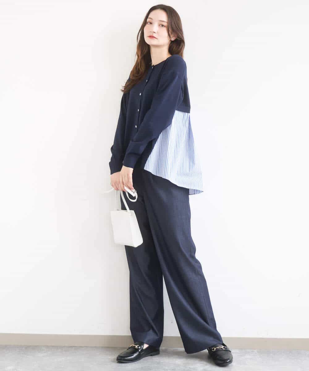 FKLGD30160 MK MICHEL KLEIN(MK ミッシェルクラン) [SANAGARAシリーズ]デニムライク ワイドパンツ/接触冷感/UVカット/洗える ネイビー