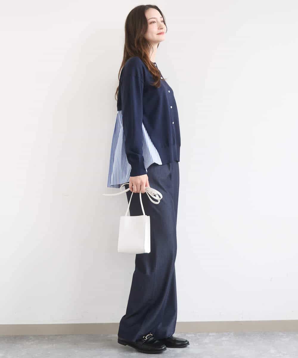 FKLGD30160 MK MICHEL KLEIN(MK ミッシェルクラン) [SANAGARAシリーズ]デニムライク ワイドパンツ/接触冷感/UVカット/洗える ネイビー