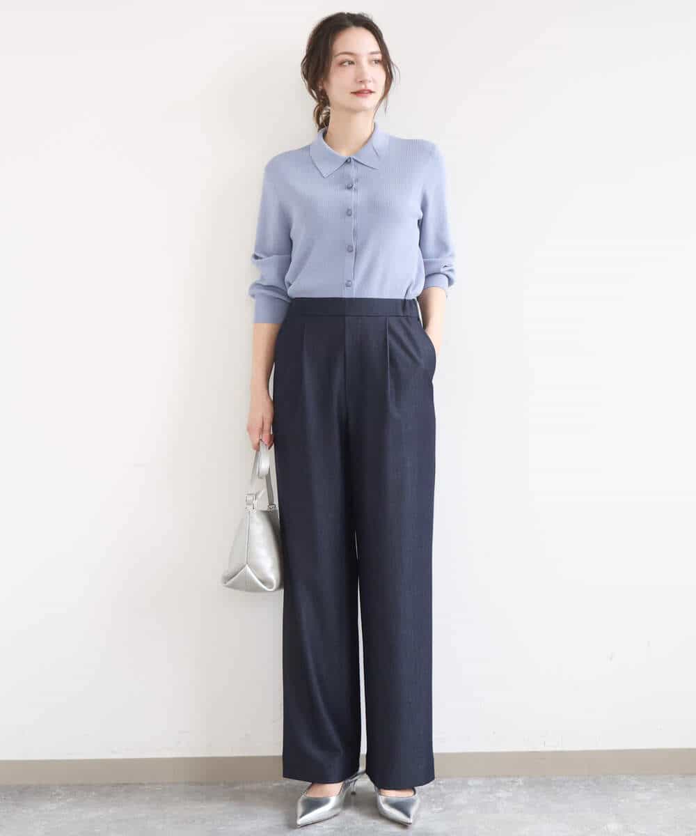 FKLGD30160 MK MICHEL KLEIN(MK ミッシェルクラン) [SANAGARAシリーズ]デニムライク ワイドパンツ/接触冷感/UVカット/洗える ネイビー