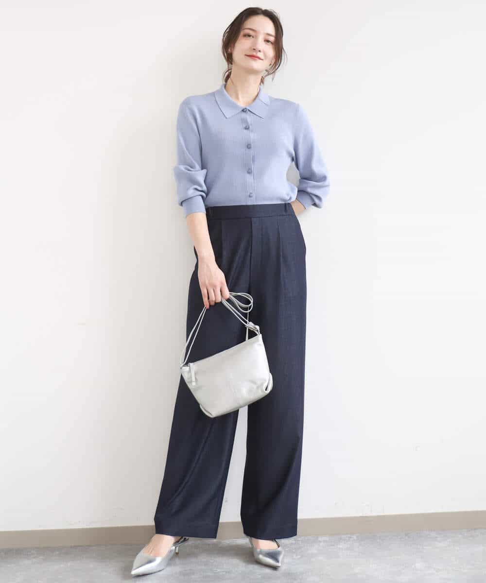 FKLGD30160 MK MICHEL KLEIN(MK ミッシェルクラン) [SANAGARAシリーズ]デニムライク ワイドパンツ/接触冷感/UVカット/洗える ネイビー