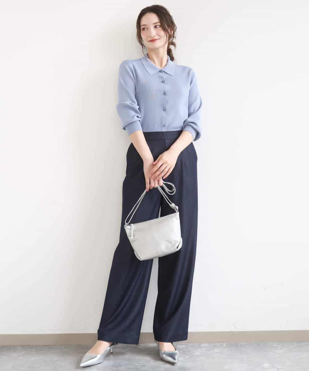 FKLGD30160 MK MICHEL KLEIN(MK ミッシェルクラン) [SANAGARAシリーズ]デニムライク ワイドパンツ/接触冷感/UVカット/洗える ネイビー