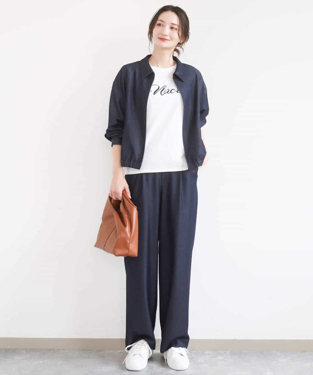 FKLGD30160 MK MICHEL KLEIN(MK ミッシェルクラン) [SANAGARAシリーズ]デニムライク ワイドパンツ/接触冷感/UVカット/洗える ネイビー