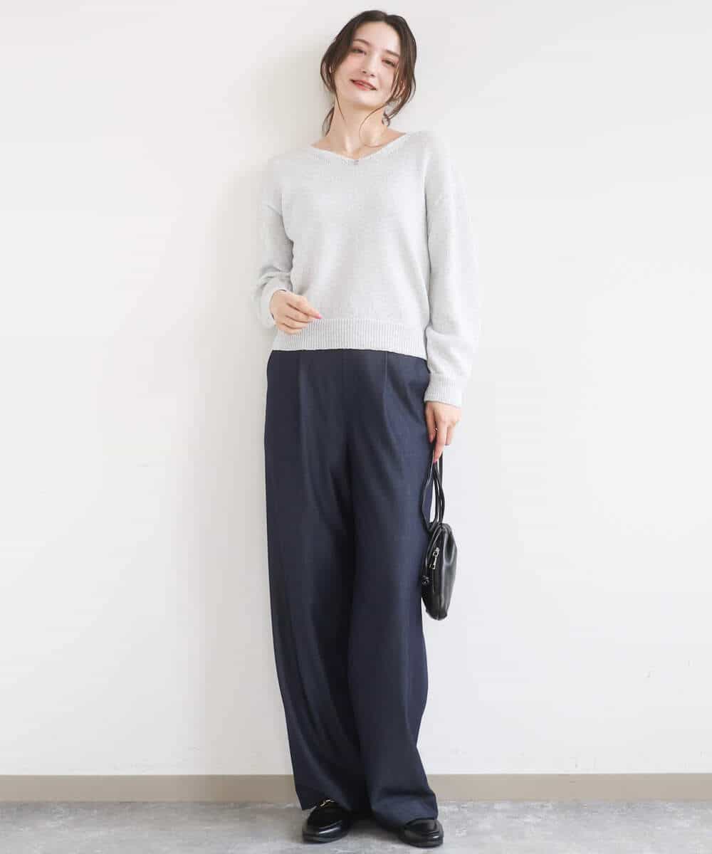 FKLGD30160 MK MICHEL KLEIN(MK ミッシェルクラン) [SANAGARAシリーズ]デニムライク ワイドパンツ/接触冷感/UVカット/洗える ネイビー