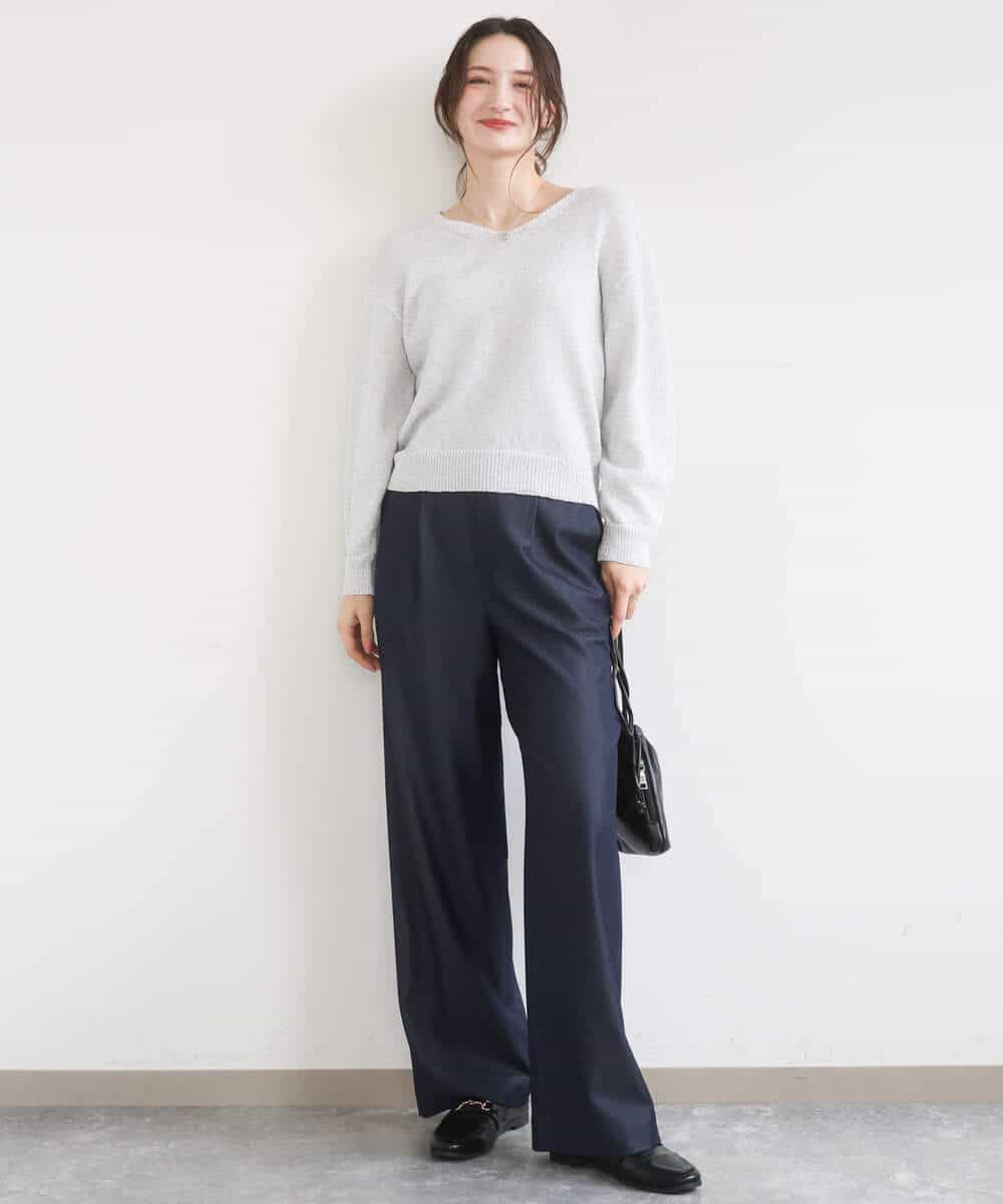 FKLGD30160 MK MICHEL KLEIN(MK ミッシェルクラン) [SANAGARAシリーズ]デニムライク ワイドパンツ/接触冷感/UVカット/洗える ネイビー