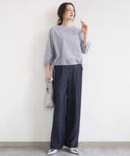 FKLGD30160 MK MICHEL KLEIN(MK ミッシェルクラン) [SANAGARAシリーズ]デニムライク ワイドパンツ/接触冷感/UVカット/洗える ネイビー