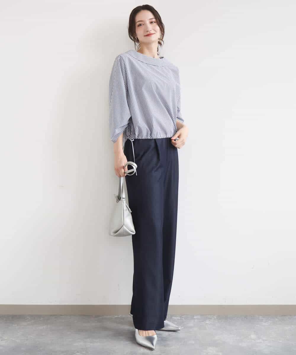 FKLGD30160 MK MICHEL KLEIN(MK ミッシェルクラン) [SANAGARAシリーズ]デニムライク ワイドパンツ/接触冷感/UVカット/洗える ネイビー