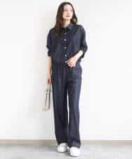 FKLGD30160 MK MICHEL KLEIN(MK ミッシェルクラン) [SANAGARAシリーズ]デニムライク ワイドパンツ/接触冷感/UVカット/洗える ネイビー