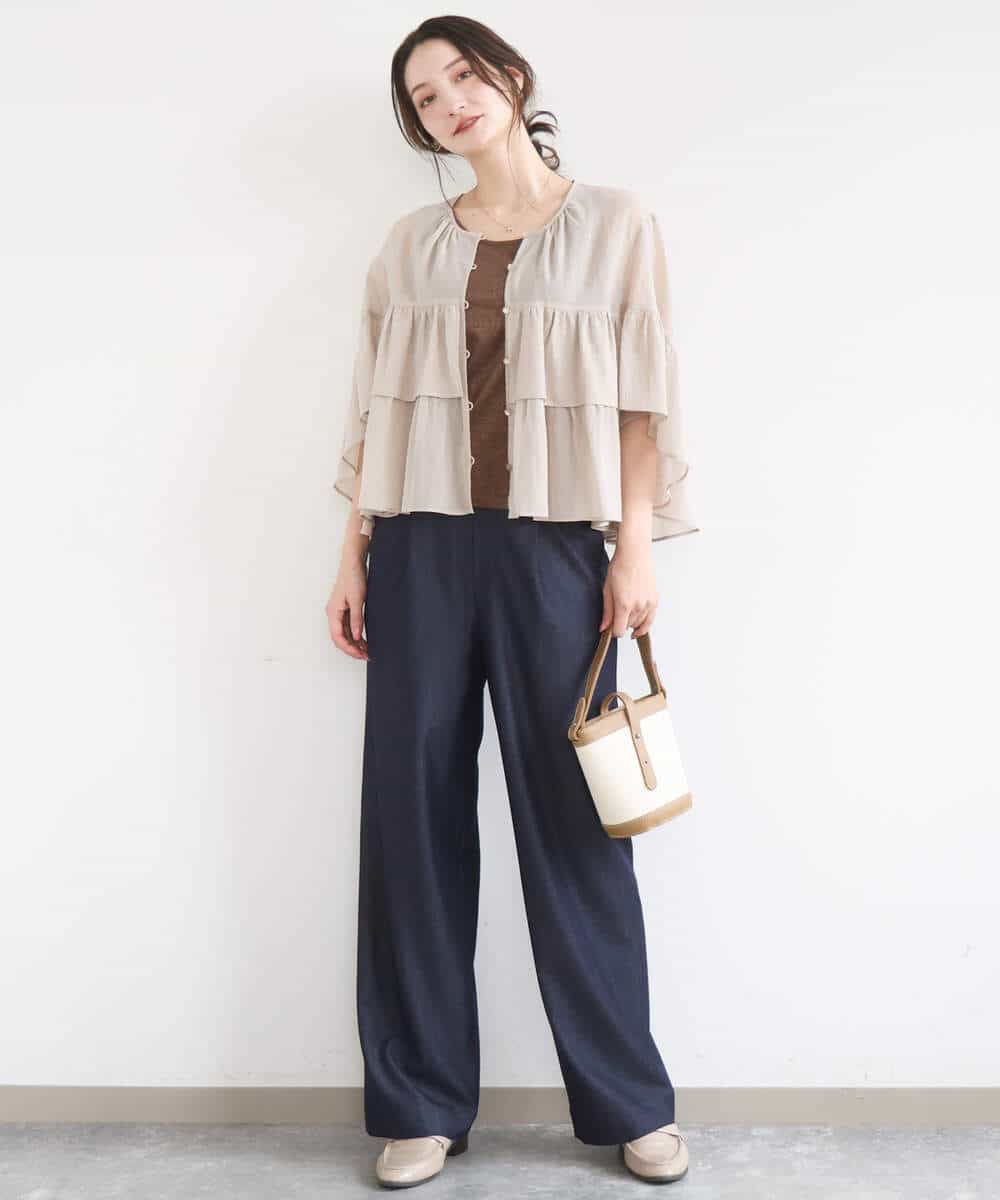 FKLGD30160 MK MICHEL KLEIN(MK ミッシェルクラン) [SANAGARAシリーズ]デニムライク ワイドパンツ/接触冷感/UVカット/洗える ネイビー