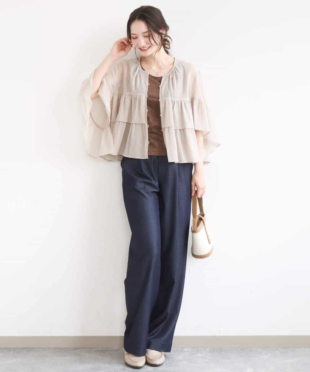 FKLGD30160 MK MICHEL KLEIN(MK ミッシェルクラン) [SANAGARAシリーズ]デニムライク ワイドパンツ/接触冷感/UVカット/洗える ネイビー