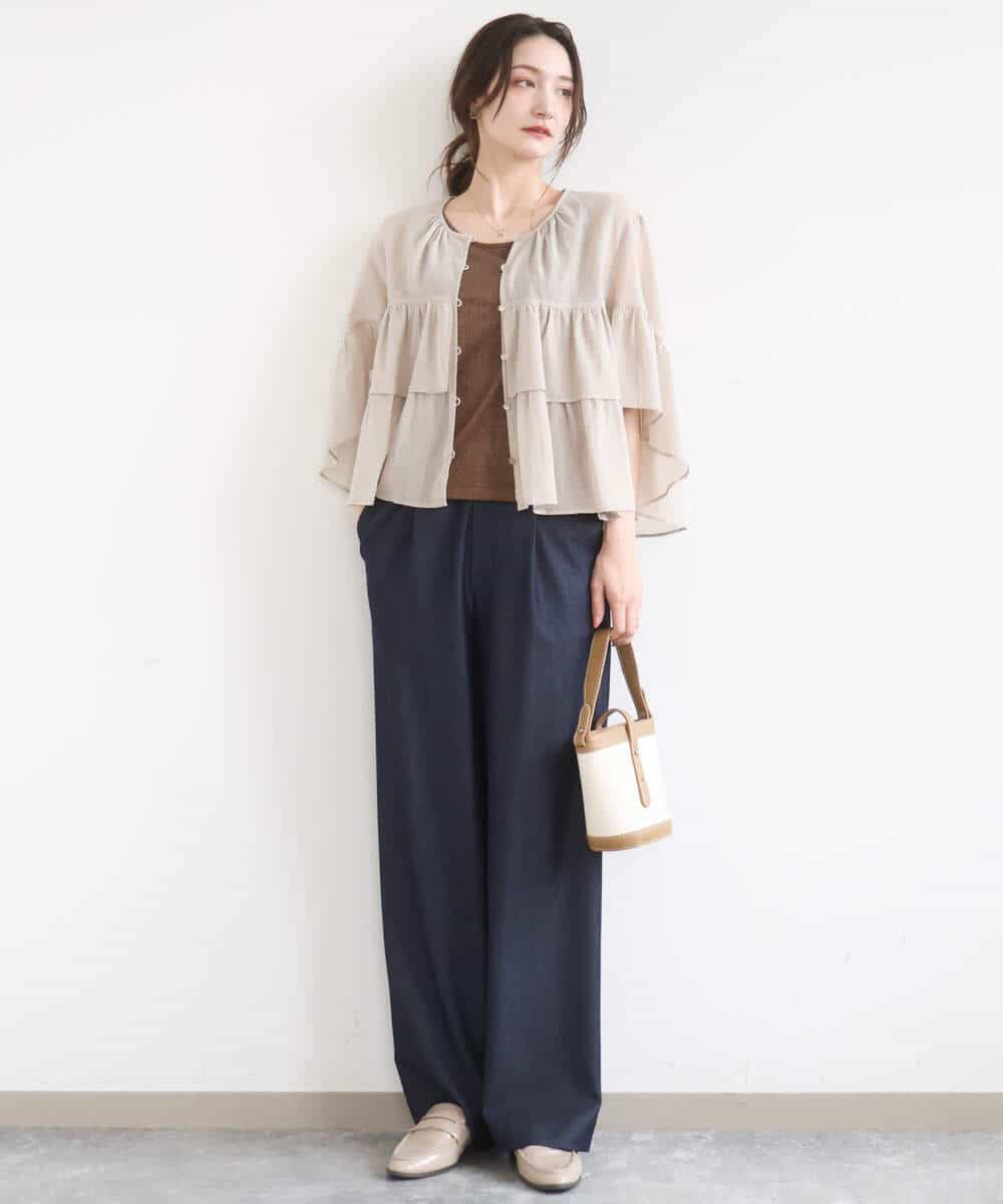 FKLGD30160 MK MICHEL KLEIN(MK ミッシェルクラン) [SANAGARAシリーズ]デニムライク ワイドパンツ/接触冷感/UVカット/洗える ネイビー