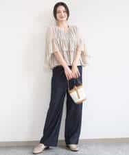 FKLGD30160 MK MICHEL KLEIN(MK ミッシェルクラン) [SANAGARAシリーズ]デニムライク ワイドパンツ/接触冷感/UVカット/洗える ネイビー