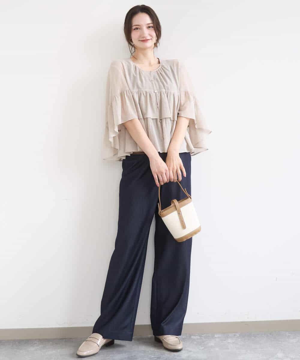 FKLGD30160 MK MICHEL KLEIN(MK ミッシェルクラン) [SANAGARAシリーズ]デニムライク ワイドパンツ/接触冷感/UVカット/洗える ネイビー