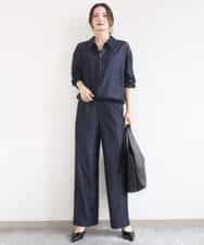 FKLGD30160 MK MICHEL KLEIN(MK ミッシェルクラン) [SANAGARAシリーズ]デニムライク ワイドパンツ/接触冷感/UVカット/洗える ネイビー