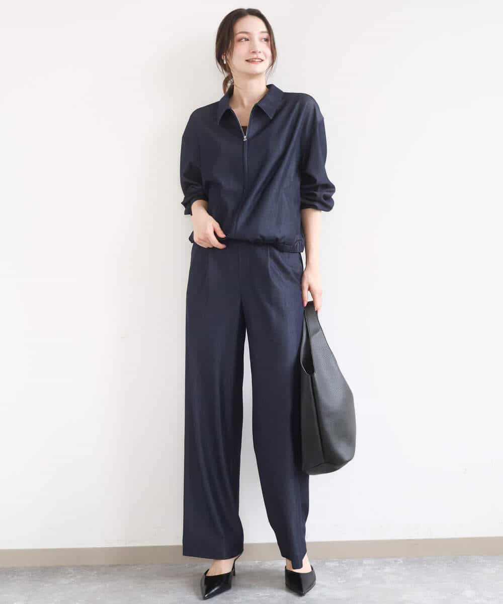 FKLGD30160 MK MICHEL KLEIN(MK ミッシェルクラン) [SANAGARAシリーズ]デニムライク ワイドパンツ/接触冷感/UVカット/洗える ネイビー