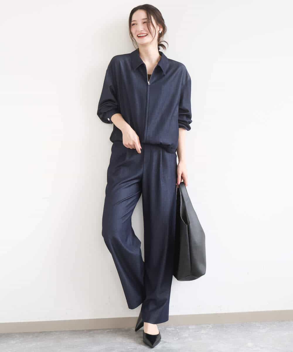 FKLGD30160 MK MICHEL KLEIN(MK ミッシェルクラン) [SANAGARAシリーズ]デニムライク ワイドパンツ/接触冷感/UVカット/洗える ネイビー