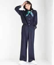 FKLGD30160 MK MICHEL KLEIN(MK ミッシェルクラン) [SANAGARAシリーズ]デニムライク ワイドパンツ/接触冷感/UVカット/洗える ネイビー