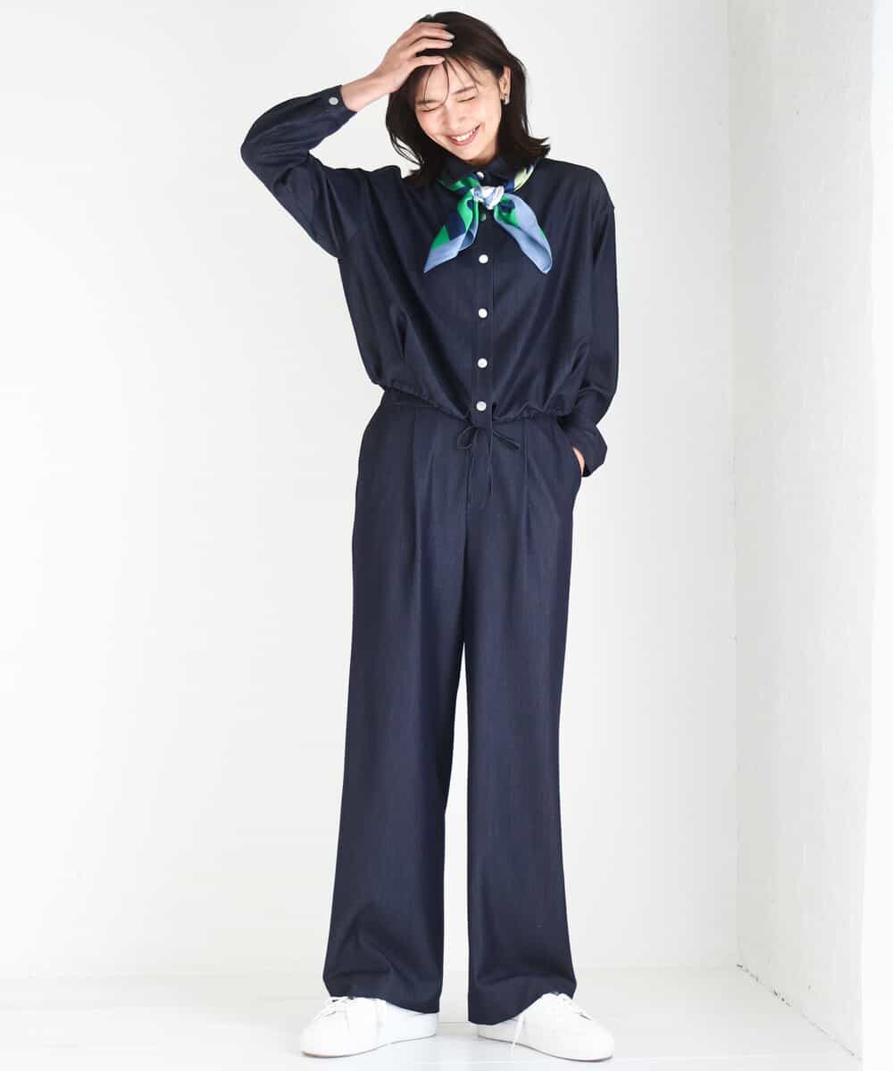 FKLGD30160 MK MICHEL KLEIN(MK ミッシェルクラン) [SANAGARAシリーズ]デニムライク ワイドパンツ/接触冷感/UVカット/洗える ネイビー