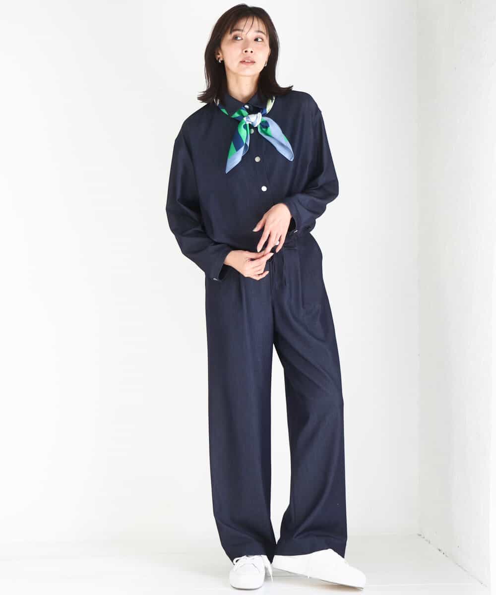 FKLGD30160 MK MICHEL KLEIN(MK ミッシェルクラン) [SANAGARAシリーズ]デニムライク ワイドパンツ/接触冷感/UVカット/洗える ネイビー