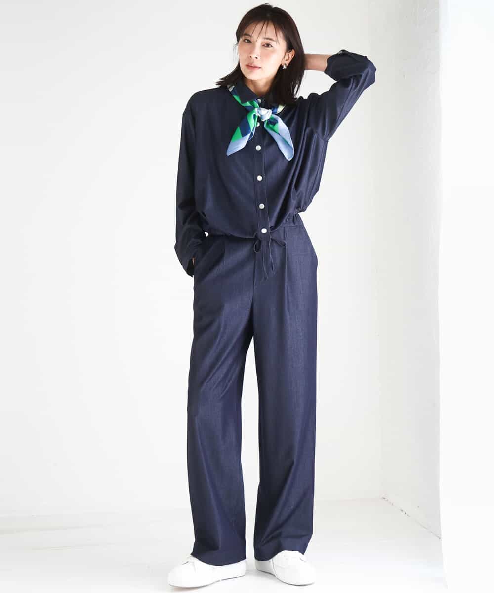 FKLGD30160 MK MICHEL KLEIN(MK ミッシェルクラン) [SANAGARAシリーズ]デニムライク ワイドパンツ/接触冷感/UVカット/洗える ネイビー