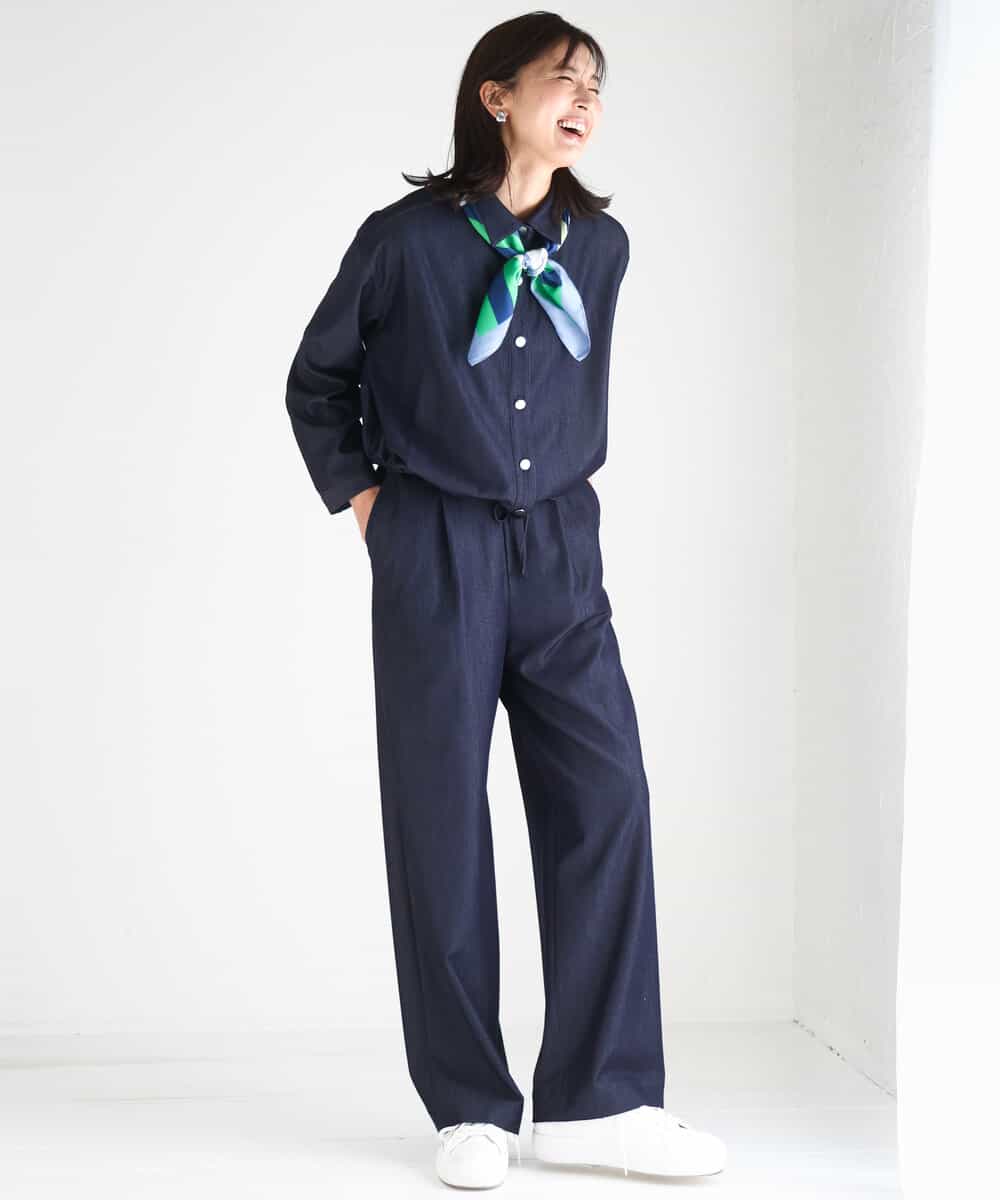 FKLGD30160 MK MICHEL KLEIN(MK ミッシェルクラン) [SANAGARAシリーズ]デニムライク ワイドパンツ/接触冷感/UVカット/洗える ネイビー