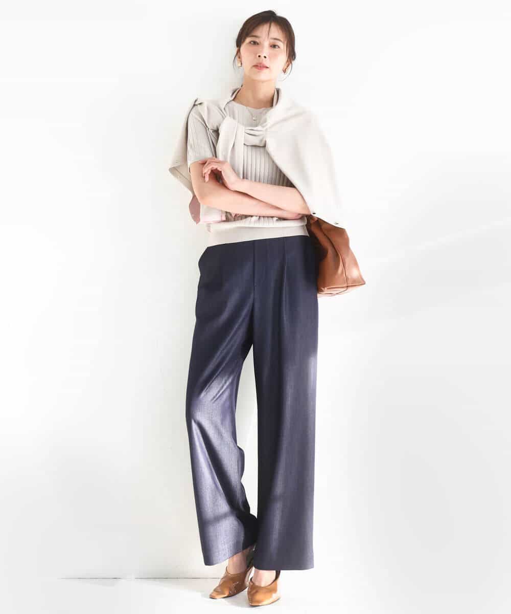 FKLGD30160 MK MICHEL KLEIN(MK ミッシェルクラン) [SANAGARAシリーズ]デニムライク ワイドパンツ/接触冷感/UVカット/洗える ネイビー