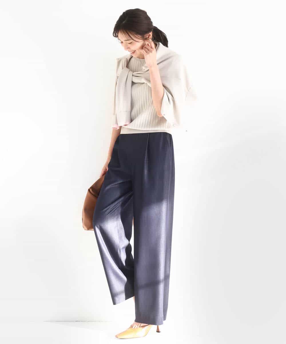 FKLGD30160 MK MICHEL KLEIN(MK ミッシェルクラン) [SANAGARAシリーズ]デニムライク ワイドパンツ/接触冷感/UVカット/洗える ネイビー