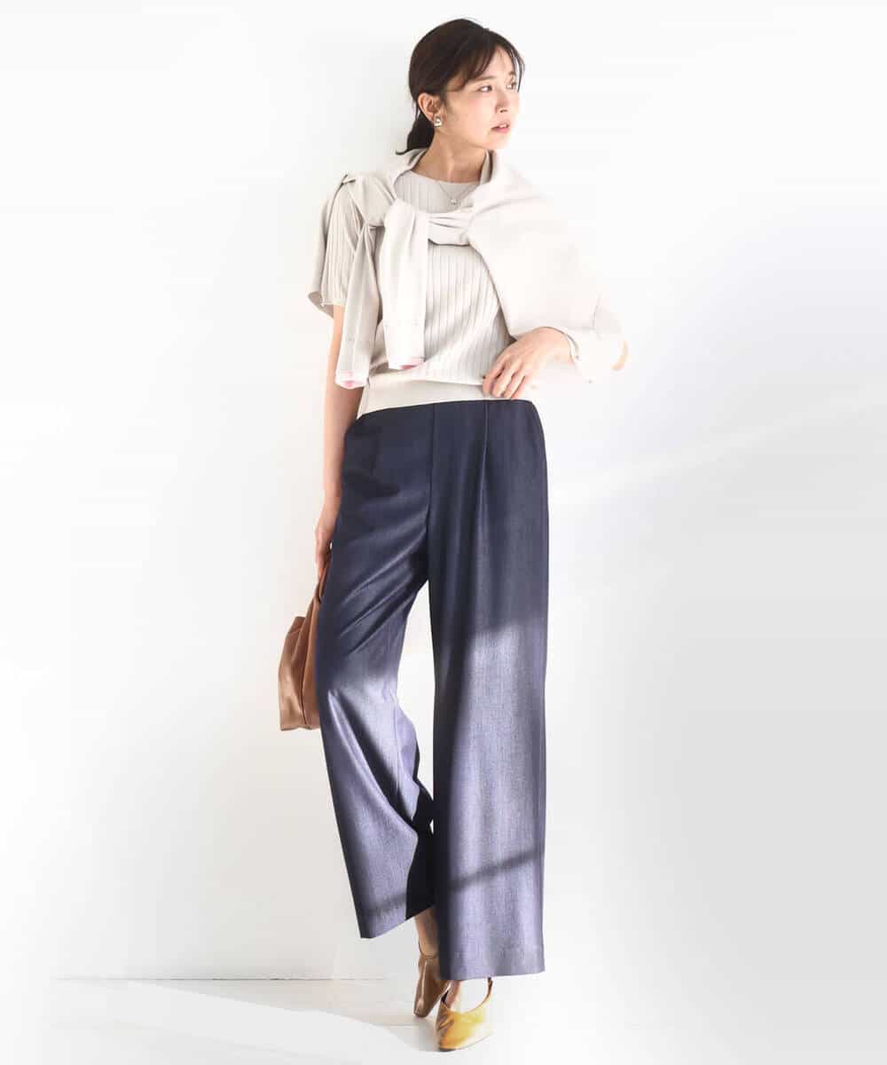 FKLGD30160 MK MICHEL KLEIN(MK ミッシェルクラン) [SANAGARAシリーズ]デニムライク ワイドパンツ/接触冷感/UVカット/洗える ネイビー