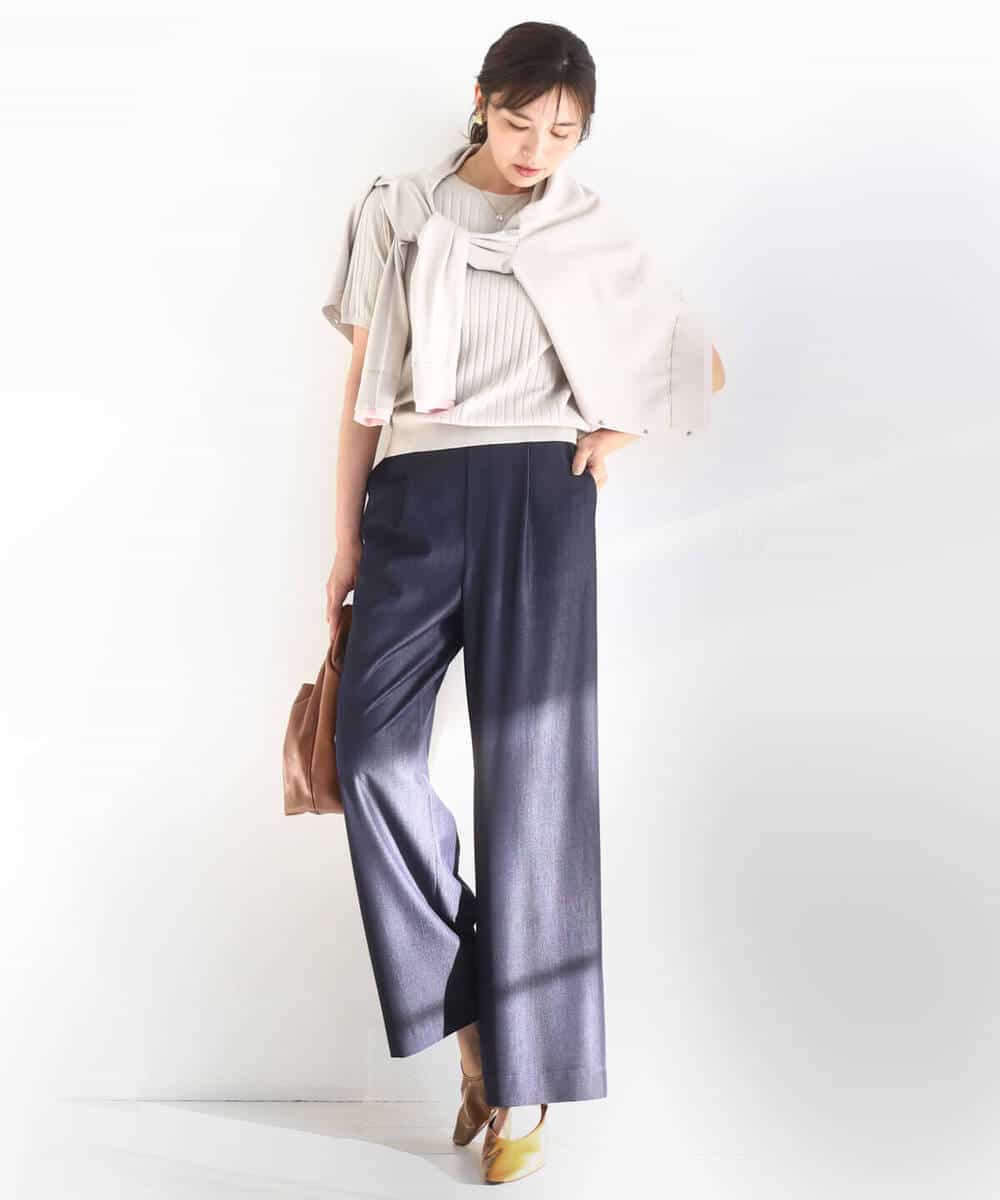 FKLGD30160 MK MICHEL KLEIN(MK ミッシェルクラン) [SANAGARAシリーズ]デニムライク ワイドパンツ/接触冷感/UVカット/洗える ネイビー