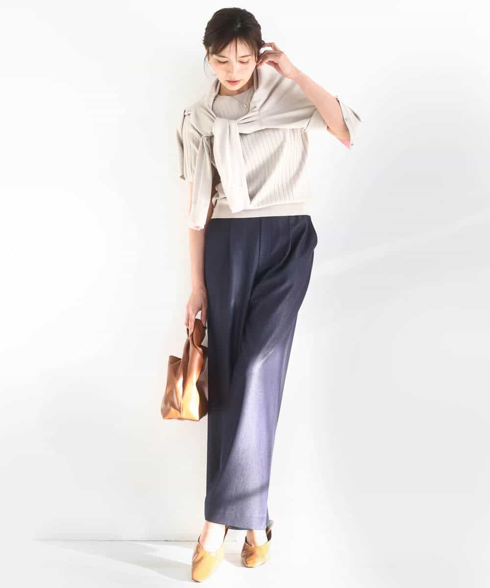 FKLGD30160 MK MICHEL KLEIN(MK ミッシェルクラン) [SANAGARAシリーズ]デニムライク ワイドパンツ/接触冷感/UVカット/洗える ネイビー