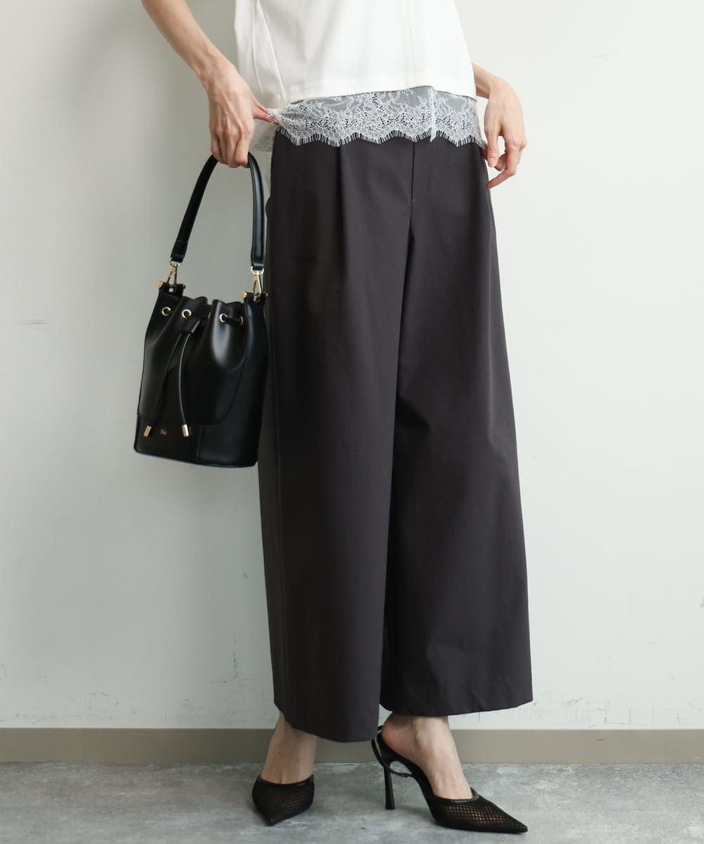 FKLGD36170 MK MICHEL KLEIN(MK ミッシェルクラン) [撥水/洗える]ストレッチツイル プルオンワイドパンツ ベージュ
