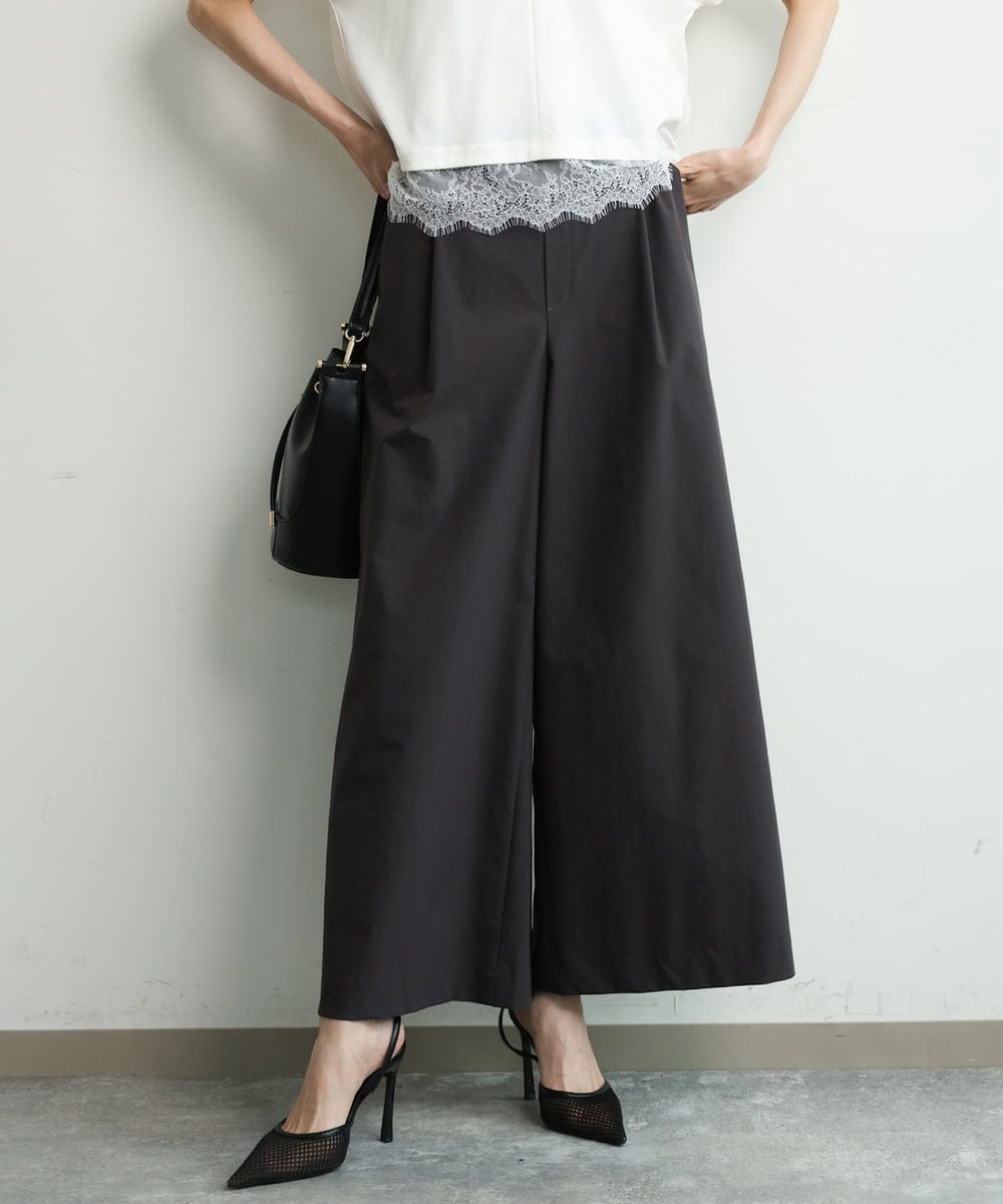 FKLGD36170 MK MICHEL KLEIN(MK ミッシェルクラン) [撥水/洗える]ストレッチツイル プルオンワイドパンツ ベージュ