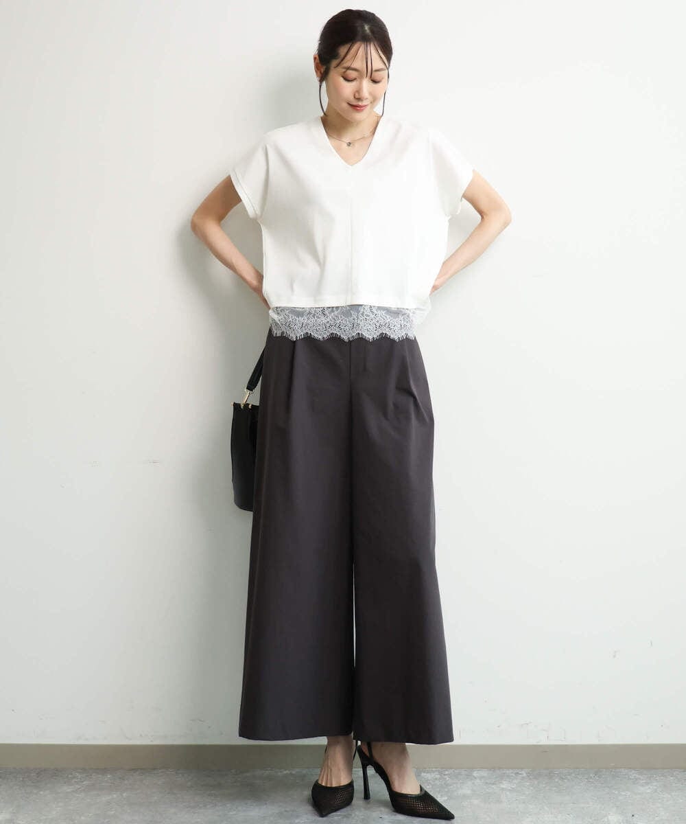 FKLGD36170 MK MICHEL KLEIN(MK ミッシェルクラン) [撥水/洗える]ストレッチツイル プルオンワイドパンツ ベージュ