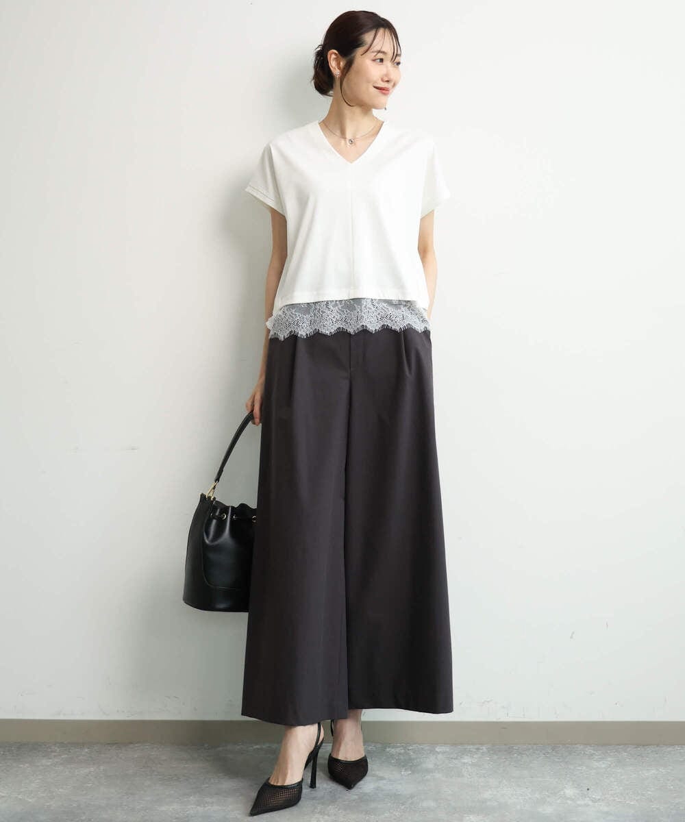 FKLGD36170 MK MICHEL KLEIN(MK ミッシェルクラン) [撥水/洗える]ストレッチツイル プルオンワイドパンツ ベージュ