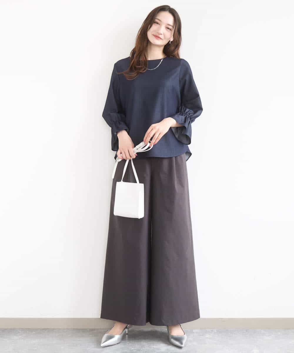 FKLGD36170 MK MICHEL KLEIN(MK ミッシェルクラン) ストレッチツイル プルオンワイドパンツ/撥水/洗える ベージュ