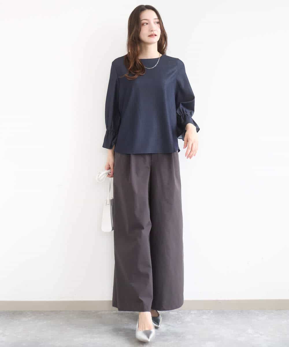 FKLGD36170 MK MICHEL KLEIN(MK ミッシェルクラン) ストレッチツイル プルオンワイドパンツ/撥水/洗える ベージュ