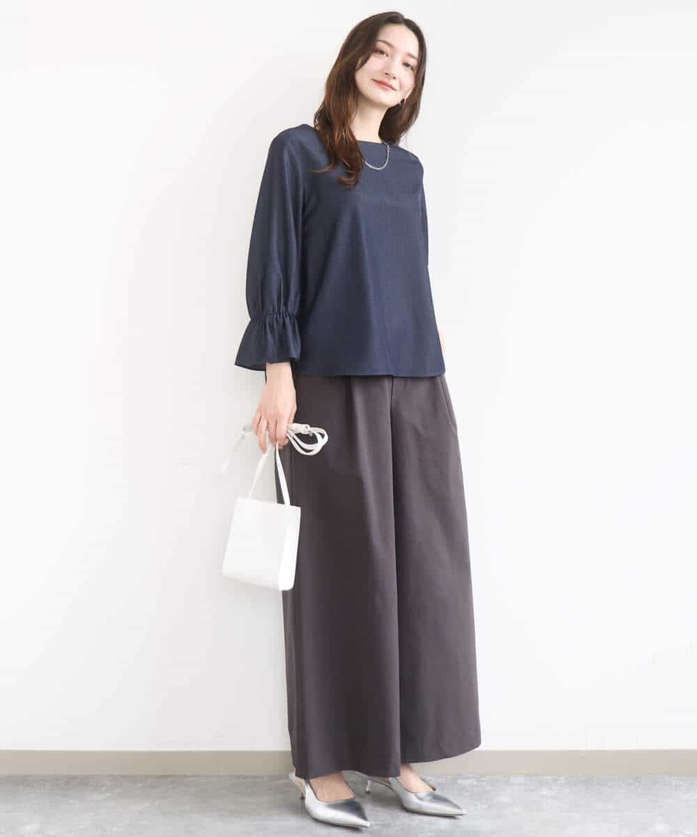 FKLGD36170 MK MICHEL KLEIN(MK ミッシェルクラン) ストレッチツイル プルオンワイドパンツ/撥水/洗える ベージュ