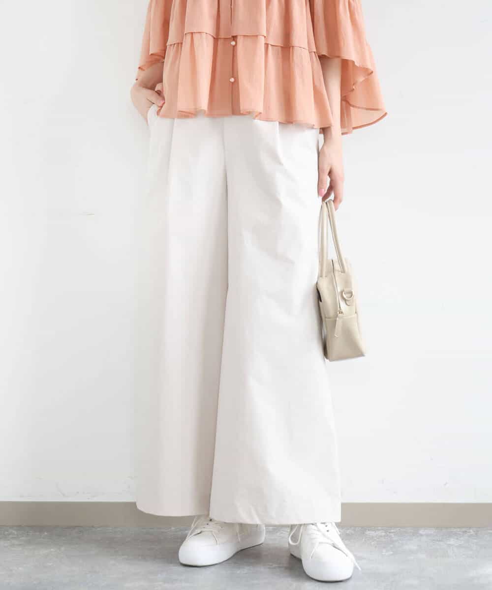 FKLGD36170 MK MICHEL KLEIN(MK ミッシェルクラン) ストレッチツイル プルオンワイドパンツ/撥水/洗える ベージュ