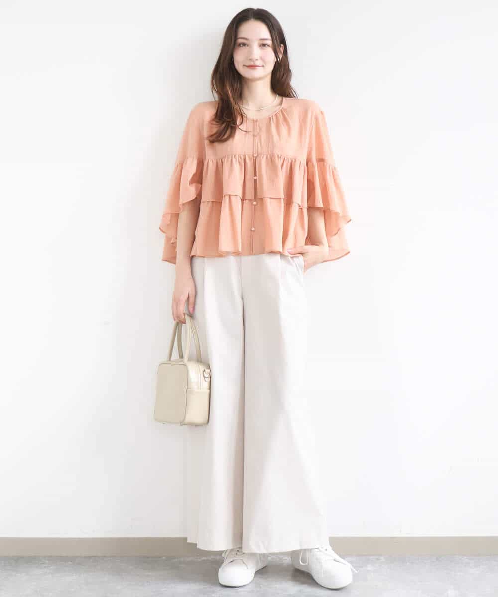 FKLGD36170 MK MICHEL KLEIN(MK ミッシェルクラン) ストレッチツイル プルオンワイドパンツ/撥水/洗える ベージュ