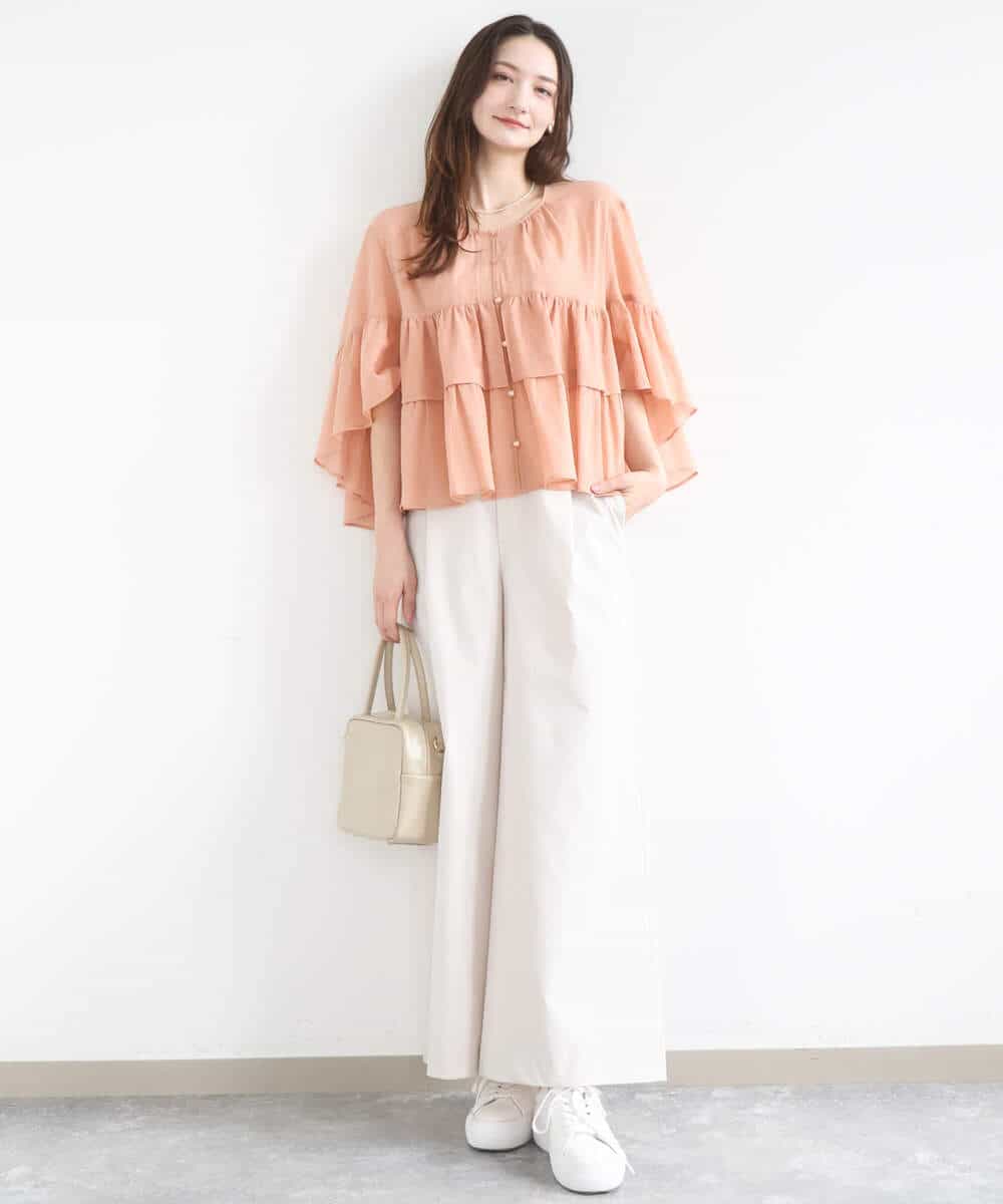 FKLGD36170 MK MICHEL KLEIN(MK ミッシェルクラン) ストレッチツイル プルオンワイドパンツ/撥水/洗える ベージュ