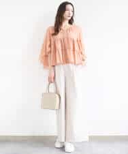 FKLGD36170 MK MICHEL KLEIN(MK ミッシェルクラン) ストレッチツイル プルオンワイドパンツ/撥水/洗える ベージュ