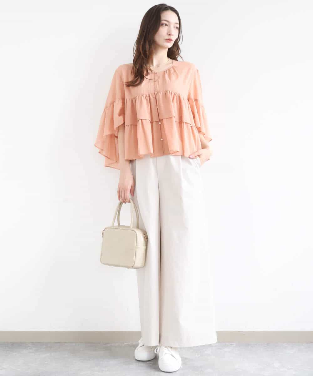 FKLGD36170 MK MICHEL KLEIN(MK ミッシェルクラン) ストレッチツイル プルオンワイドパンツ/撥水/洗える ベージュ