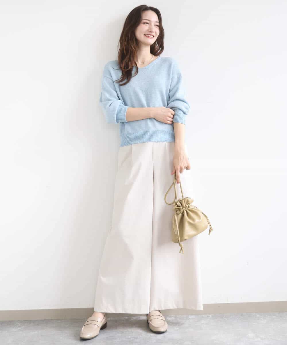 FKLGD36170 MK MICHEL KLEIN(MK ミッシェルクラン) ストレッチツイル プルオンワイドパンツ/撥水/洗える ベージュ