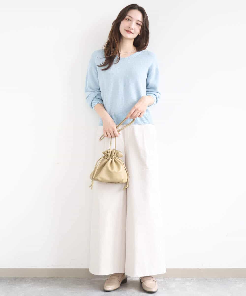 FKLGD36170 MK MICHEL KLEIN(MK ミッシェルクラン) ストレッチツイル プルオンワイドパンツ/撥水/洗える ベージュ