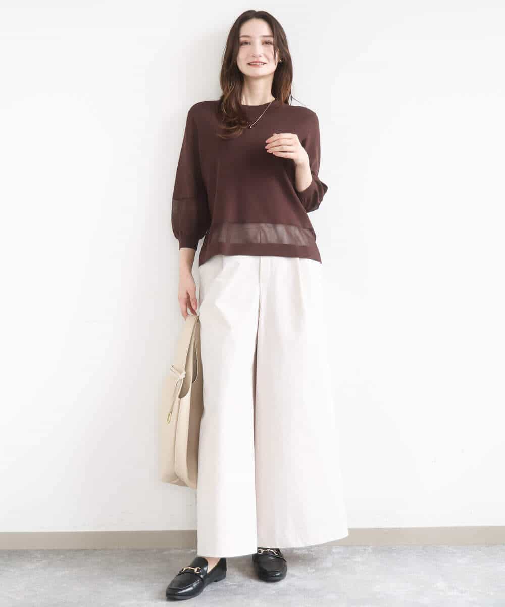 FKLGD36170 MK MICHEL KLEIN(MK ミッシェルクラン) ストレッチツイル プルオンワイドパンツ/撥水/洗える ベージュ