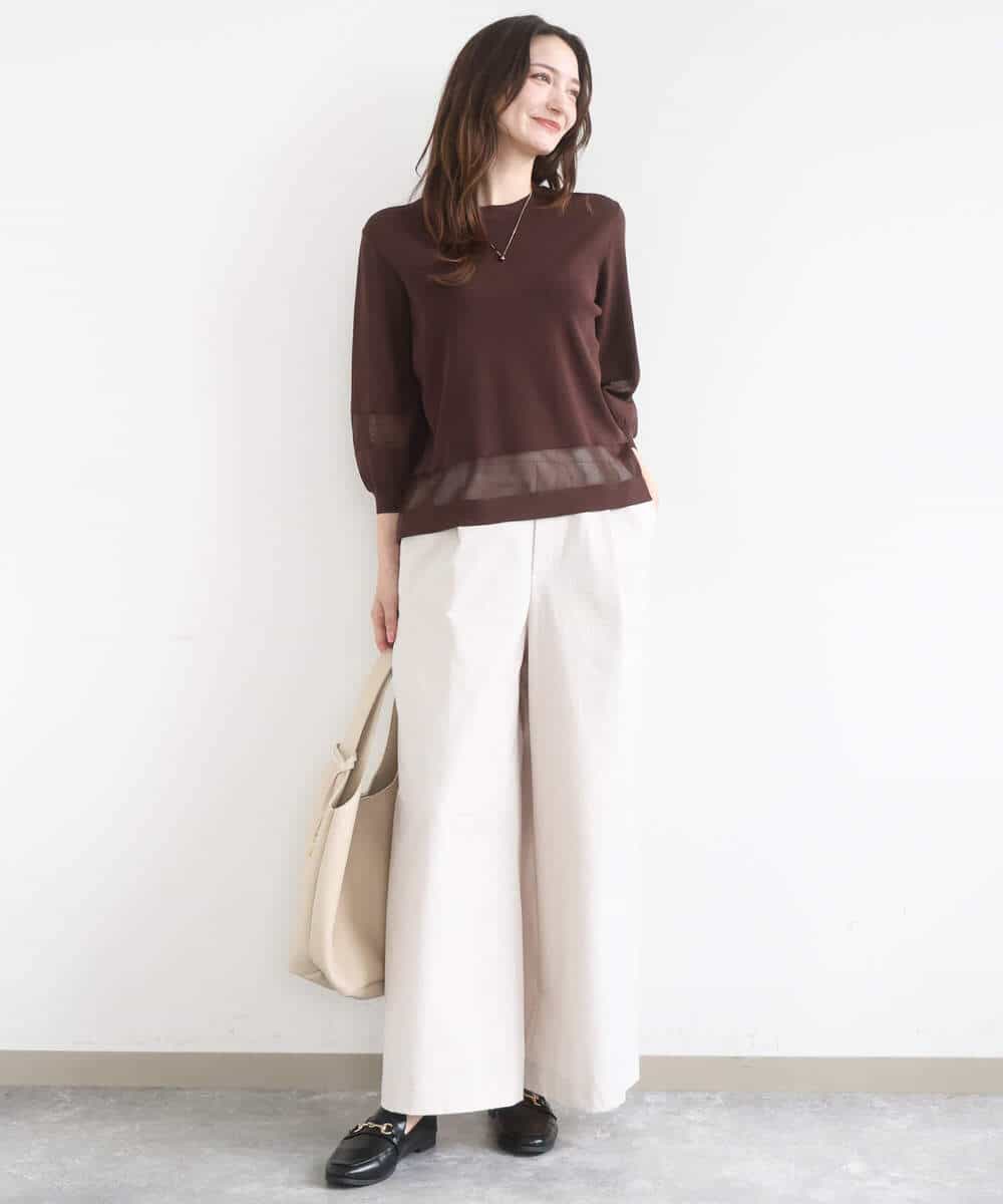 FKLGD36170 MK MICHEL KLEIN(MK ミッシェルクラン) ストレッチツイル プルオンワイドパンツ/撥水/洗える ベージュ