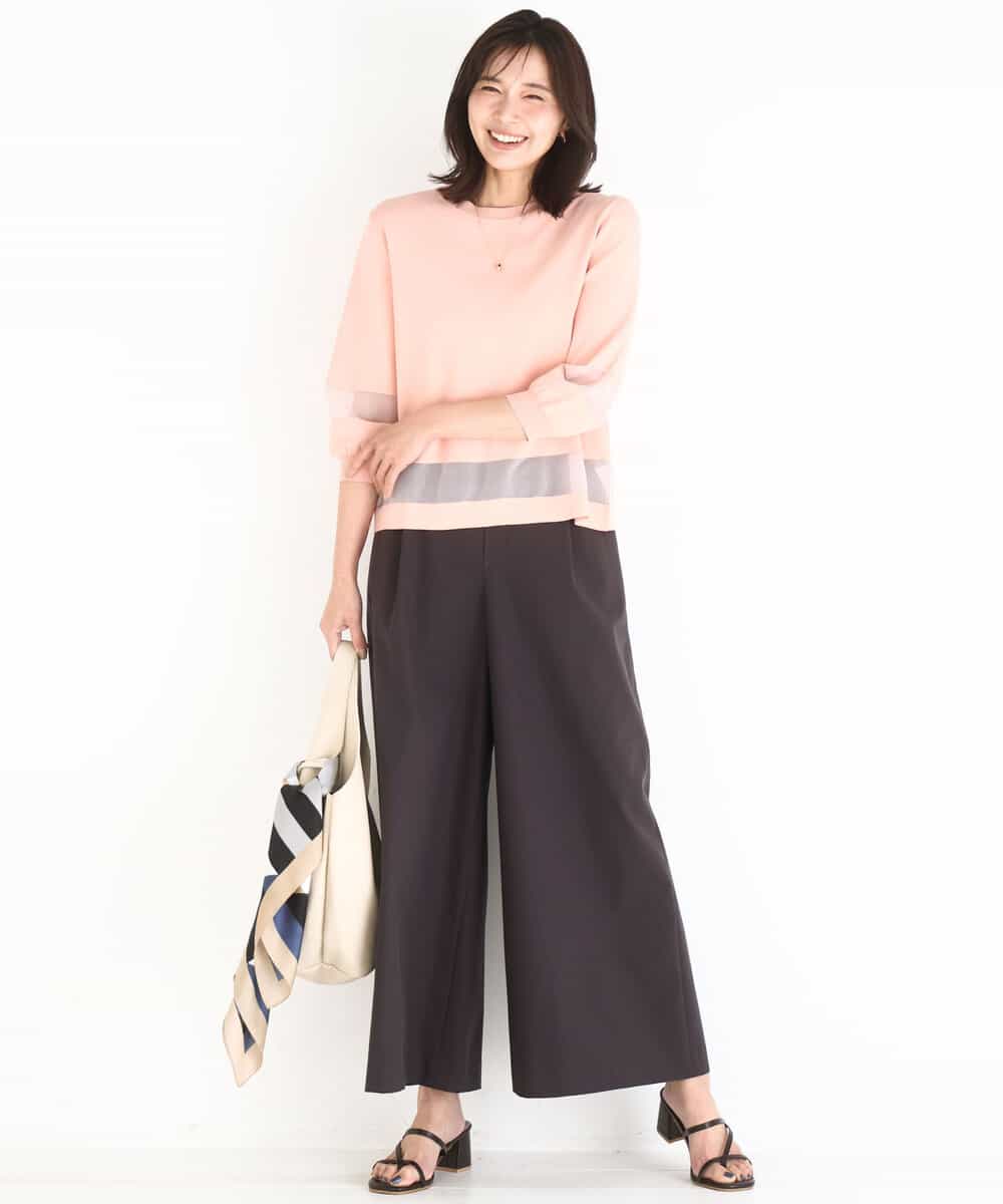 FKLGD36170 MK MICHEL KLEIN(MK ミッシェルクラン) [撥水/洗える]ストレッチツイル プルオンワイドパンツ ベージュ