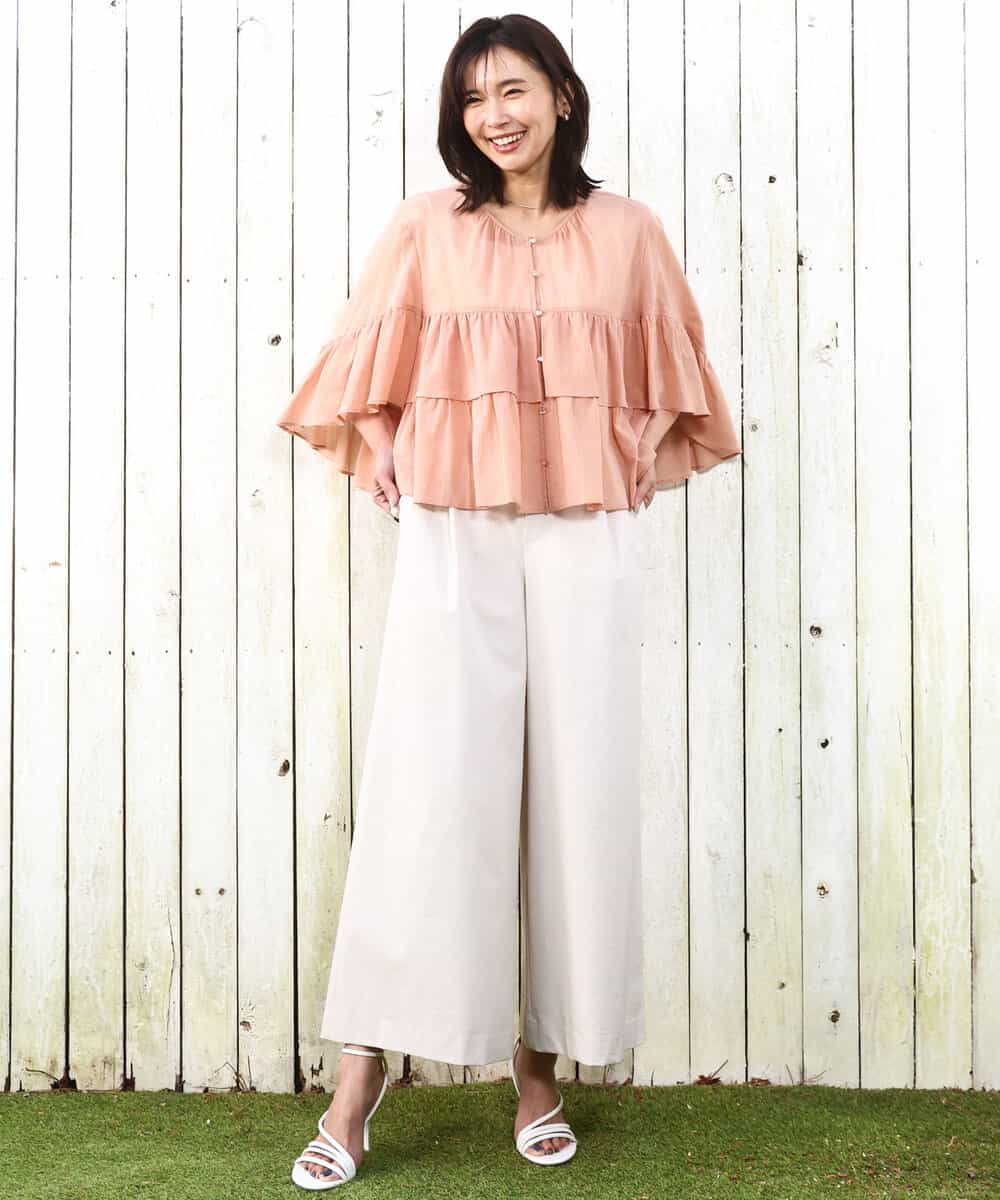 FKLGD36170 MK MICHEL KLEIN(MK ミッシェルクラン) [撥水/洗える]ストレッチツイル プルオンワイドパンツ ベージュ